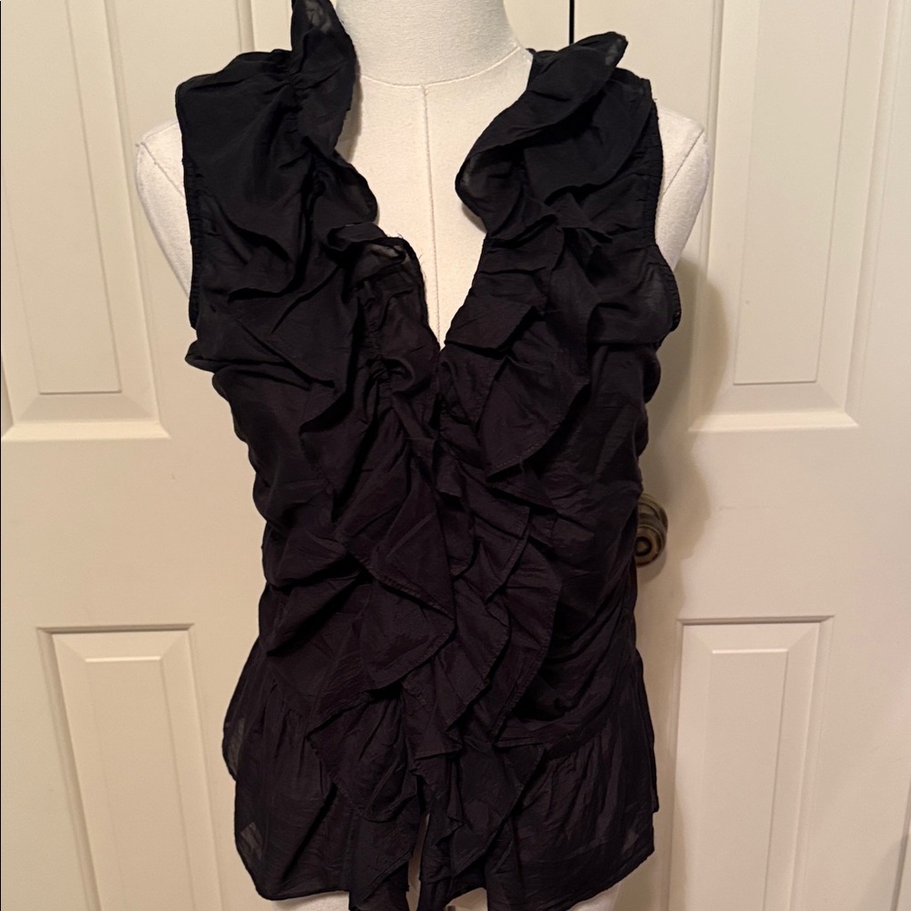 Chic Black Ruffled Women's Silk Blouse